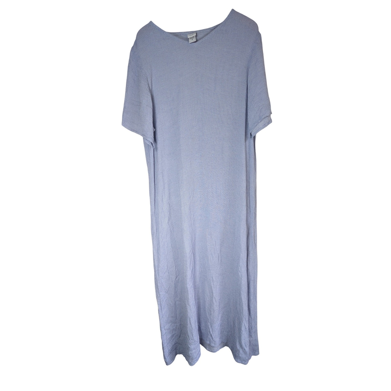 Eileen Fisher Plus 1x Blue White Textured Rayon Short Sleeve Maxi Dress Coastal
